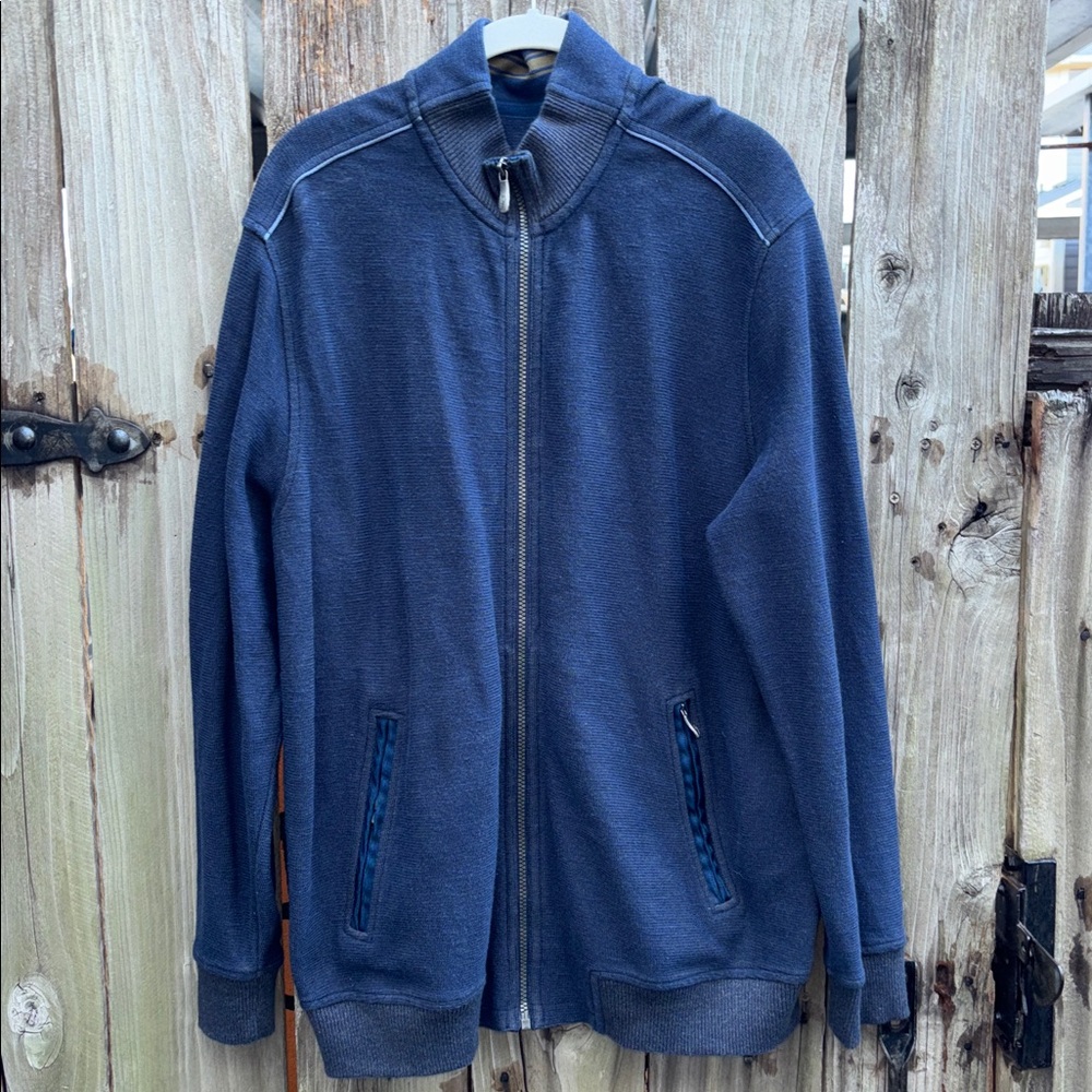 Tommy Bahama Classic Sporty Sweater Jacket Zip Front Pockets Blue Men’s Sz Large